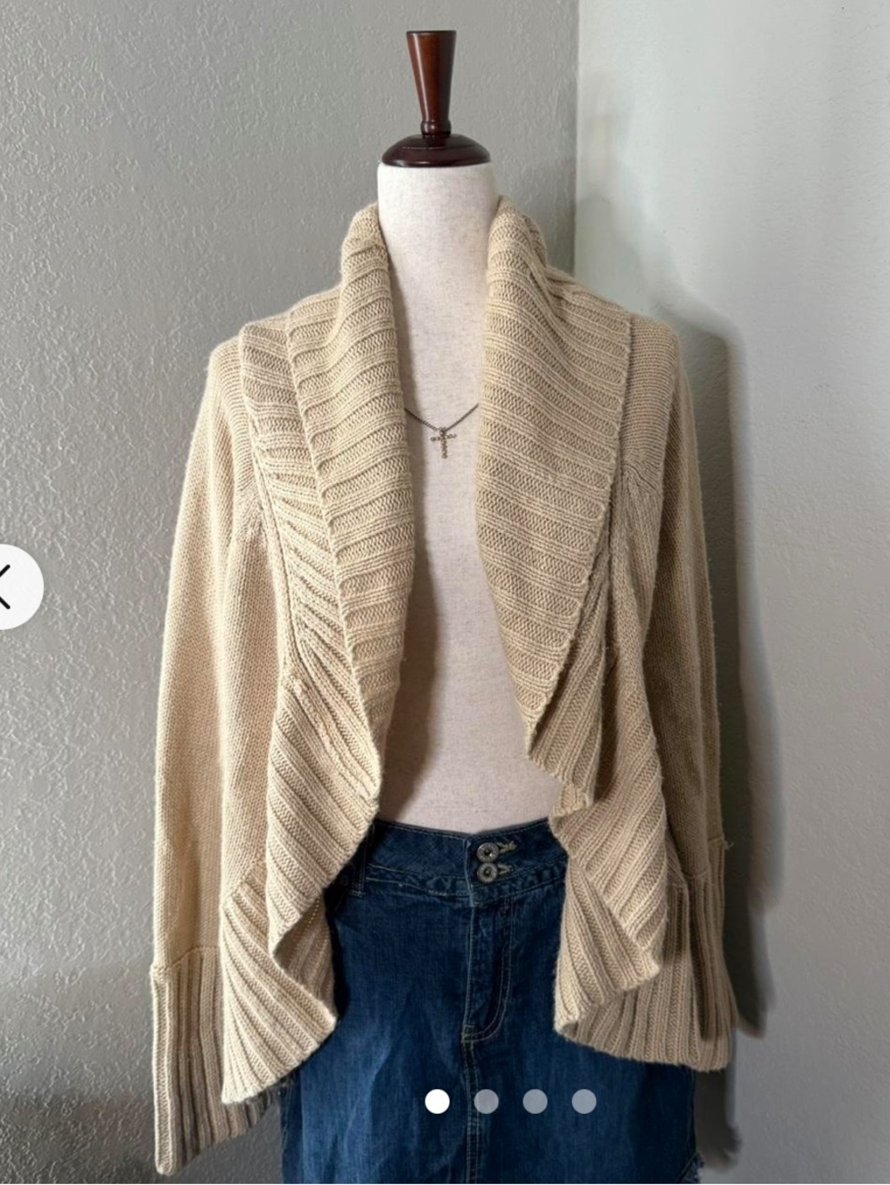 Y2K Arizona Jean Company Cream-Tan Draped Shawl Collar Cardigan